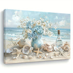 Hoomics Prints Framed Wall Art – Wooden Canvas Painting Blue Vase Floral Ocean Theme for Home & Office