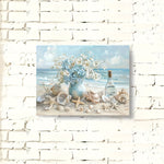 Hoomics Prints Framed Wall Art – Wooden Canvas Painting Blue Vase Floral Ocean Theme for Home & Office