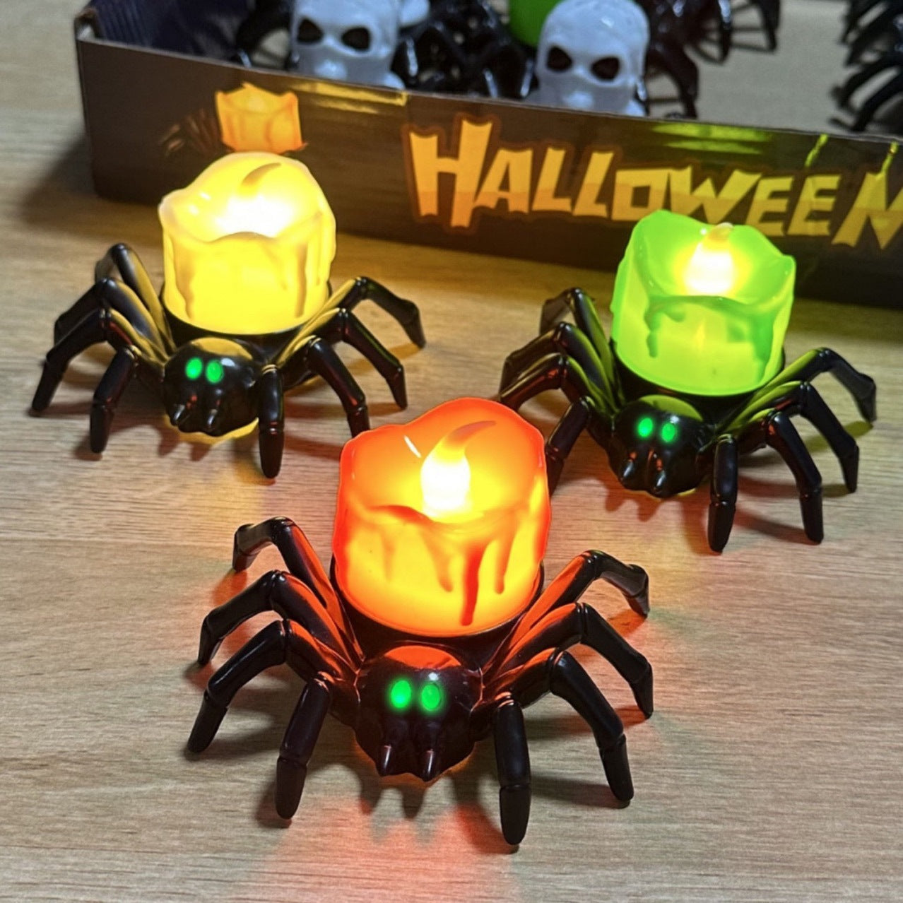 Hoomics 2025 Halloween LED Pumpkin Light Decoration – Spooky Spider Back Candle & Eyeball Lamp for Home